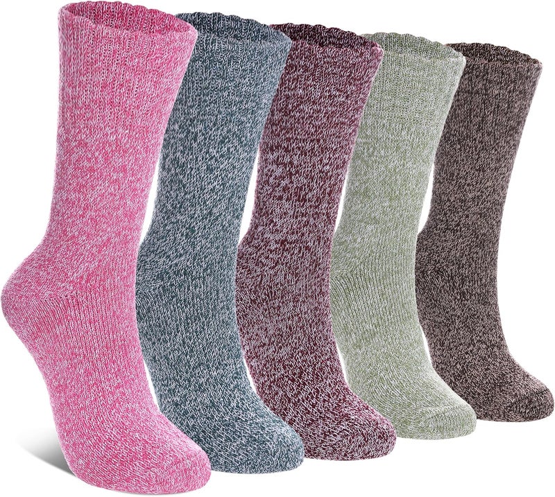 LINEMIN Wool Socks for Women Winter Warm Hiking Thick Warm Cozy Boot Crew Gift Socks 5 Pairs - Image 1